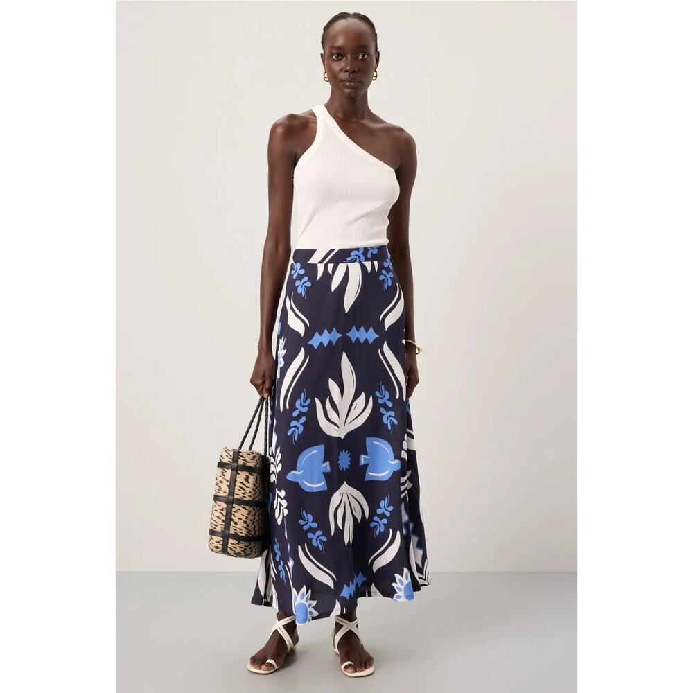 Fifteen Twenty Lexi Skirt Womens Medium Midi Vibrant Print Blue White Boho - Picture 10 of 10